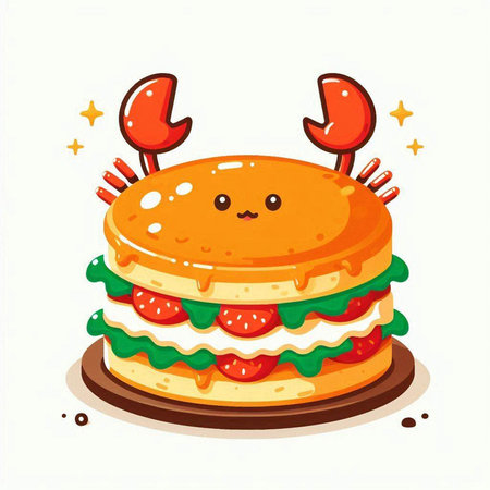 Cute cartoon hamburger. Vector illustration isolated on white background.のイラスト素材
