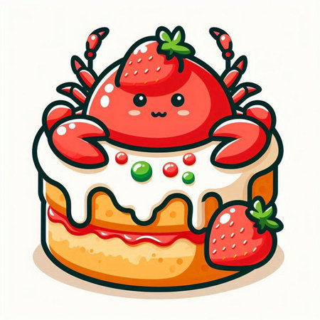 Strawberry cake on a white background. Cartoon vector illustration.のイラスト素材
