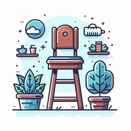 Furniture and interior design. Vector illustration in flat linear style.のイラスト素材