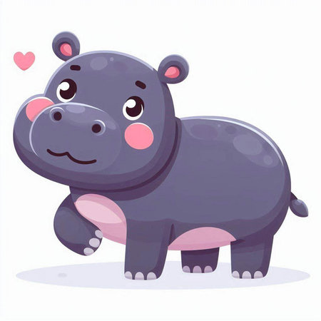 Cute cartoon hippo. Vector illustration on a white background.のイラスト素材