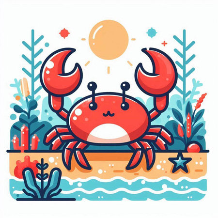 Crab on the seashore. Vector illustration in flat styleのイラスト素材