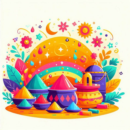 Colorful vector illustration of holi festival with colorful floral background.のイラスト素材