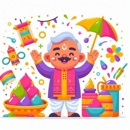 Indian Festival of Colorful Holi Flat Vector Illustration. Indian Festival of Coloursのイラスト素材