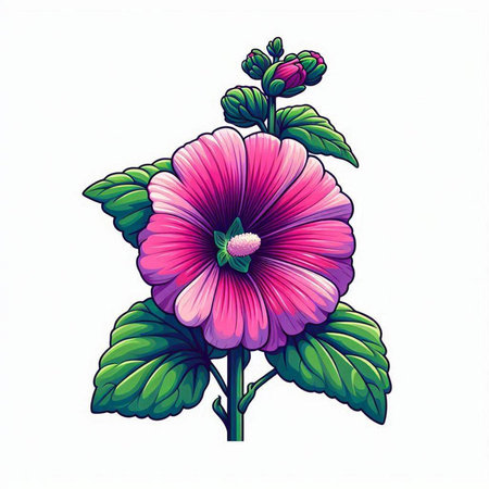 Hollyhock flower isolated on white background. Vector illustration.のイラスト素材