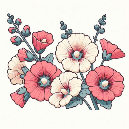 vector illustration of a bouquet of pink and white mallow flowersのイラスト素材