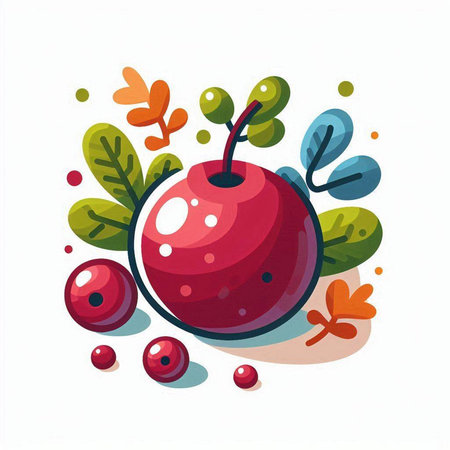 Cranberry vector illustration. Cute cartoon hand drawn fruit.のイラスト素材