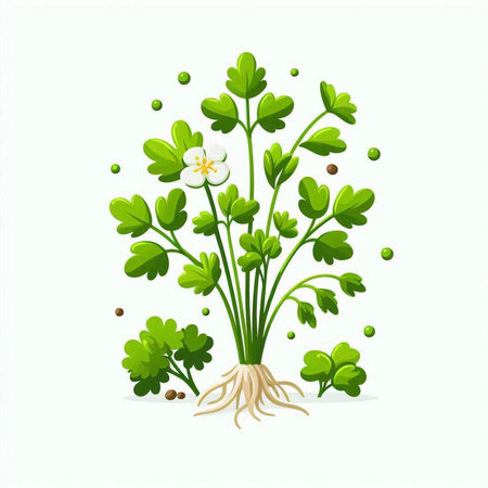 Sprout of parsley with leaves and roots. Vector illustration.のイラスト素材