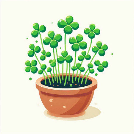 Illustration of a clover plant in a pot on a white backgroundのイラスト素材