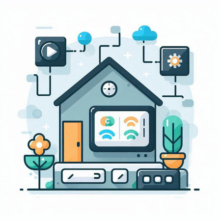 Smart home concept. Modern flat line design vector illustration for web and mobile apps.のイラスト素材