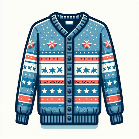 Vector illustration of a Christmas sweater with stars and stripes on a white backgroundのイラスト素材