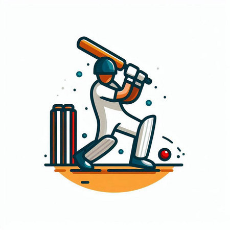 Cricket player with bat and ball. Vector illustration in cartoon style.のイラスト素材
