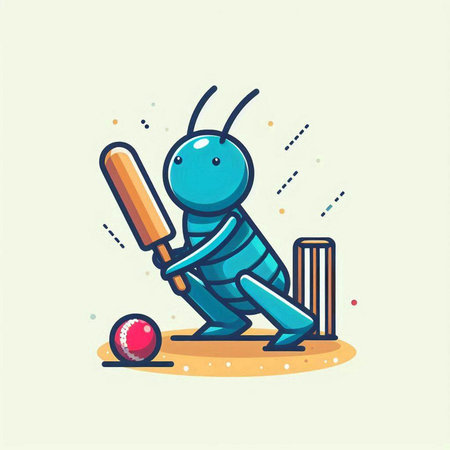 Cricket player vector illustration. Cute cartoon cricket player.のイラスト素材