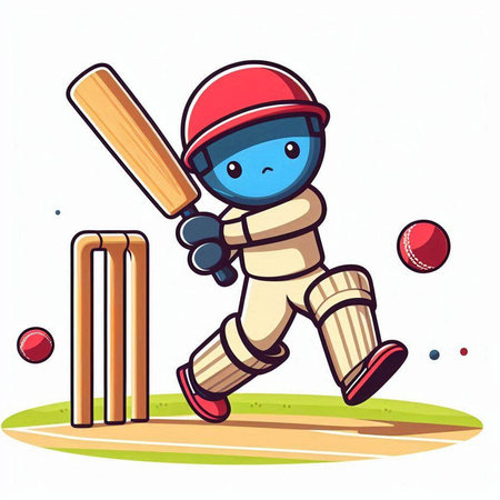 Cricket player in action with bat and ball. Vector illustration.のイラスト素材