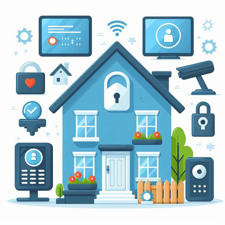 Home security concept. Vector illustration in flat style. House with keyhole.のイラスト素材