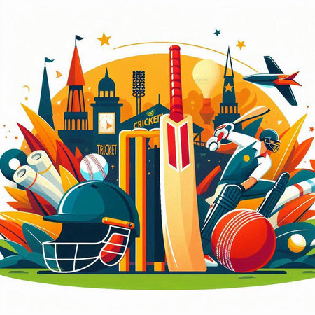 Cricket sport background. Vector illustration in flat cartoon style.のイラスト素材