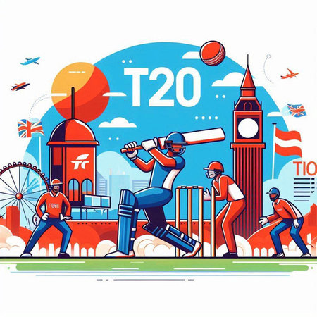 Batsman playing cricket in London, United Kingdom. Vector illustrationのイラスト素材