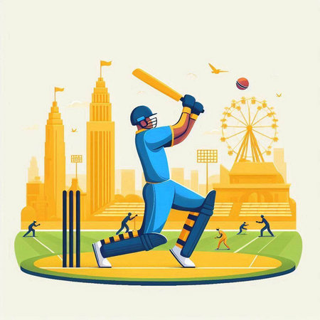 Cricket player batsman playing cricket. Vector illustration in flat styleのイラスト素材