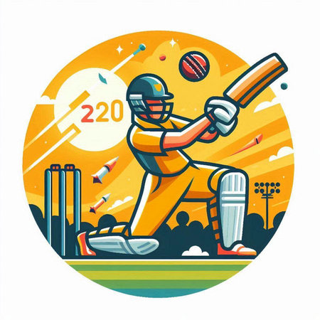 Cricket player hitting the ball. Vector illustration in flat styleのイラスト素材