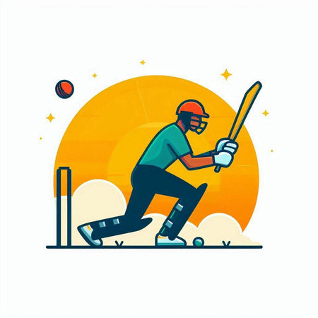 Cricket player batsman in action. Flat vector illustration.のイラスト素材