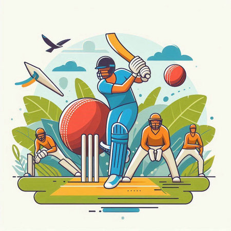 Batsman playing cricket. Cricket championship concept. Vector illustrationのイラスト素材