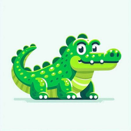 Crocodile cartoon vector illustration. Cute green crocodile character.のイラスト素材