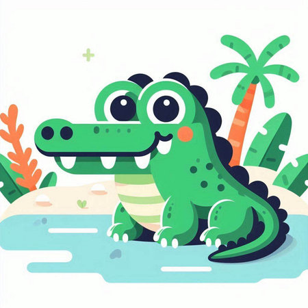 Cute crocodile on the beach. Vector illustration in cartoon styleのイラスト素材