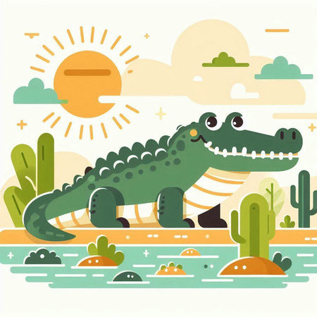 Crocodile in the desert. Vector illustration in flat styleのイラスト素材
