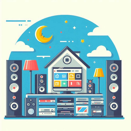 Home music system. Home music system. Vector illustration in flat styleのイラスト素材