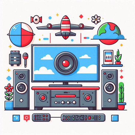 Flat line design modern vector illustration concept of home entertainment and technology.のイラスト素材