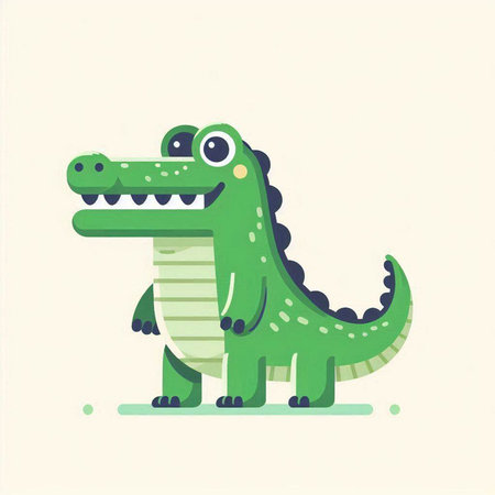 Cute crocodile cartoon vector illustration. Cute green crocodile.のイラスト素材