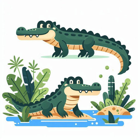 Crocodile in the pond. Vector illustration in flat styleのイラスト素材