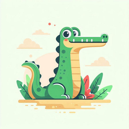 Cute crocodile in the jungle. Vector illustration in flat cartoon style.のイラスト素材
