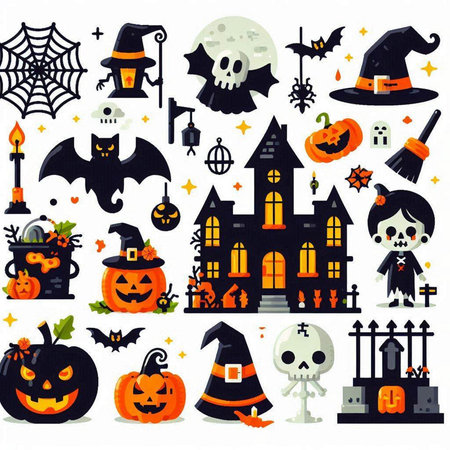 Halloween icons set. Cartoon illustration of 16 Halloween icons for web designのイラスト素材