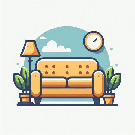 Sofa flat color line icon. Vector illustration in modern linear styleのイラスト素材