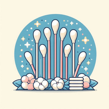 Cotton buds and cotton swabs in circle. Vector illustration.のイラスト素材