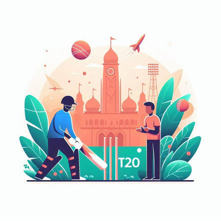 Cricket players in action. Vector illustration in flat style.のイラスト素材