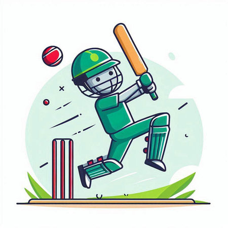 Cricket player with bat and ball in action vector illustration.のイラスト素材