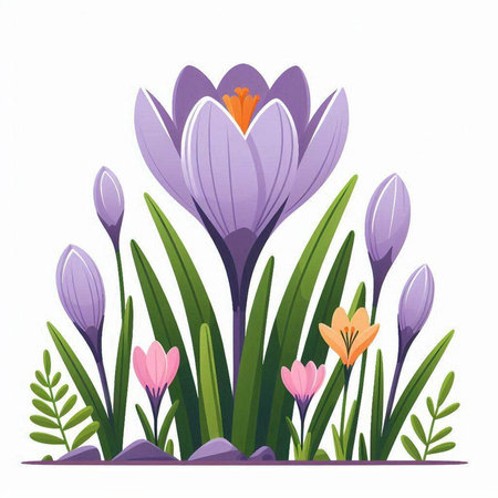 Crocuses in the garden. Spring flowers. Vector illustration.のイラスト素材