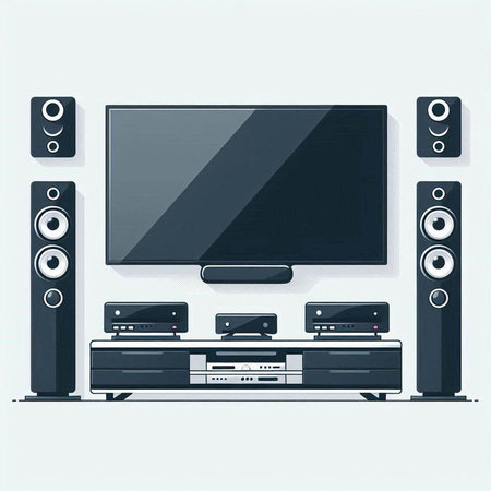 Modern TV set and speakers. Vector illustration in flat design style.のイラスト素材