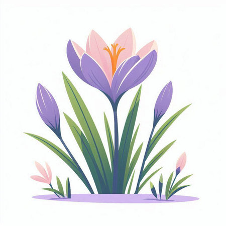 Beautiful spring crocus flowers. Vector illustration isolated on white background.のイラスト素材