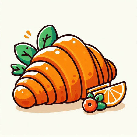 Croissant with orange and mint. Vector illustration in cartoon style.のイラスト素材