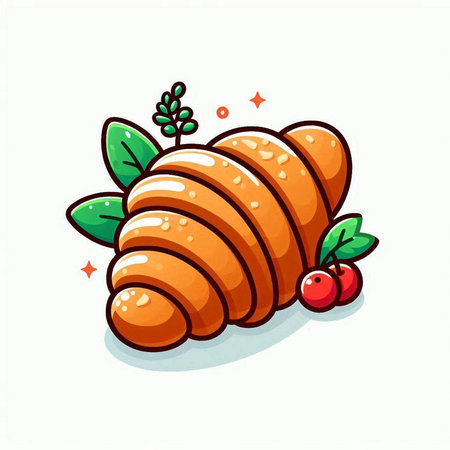 Cute cartoon croissant isolated on white background. Vector illustration.のイラスト素材