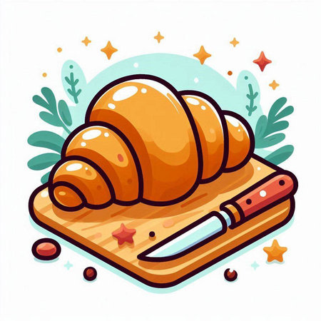Croissant with a knife on a cutting board. Vector illustration.のイラスト素材