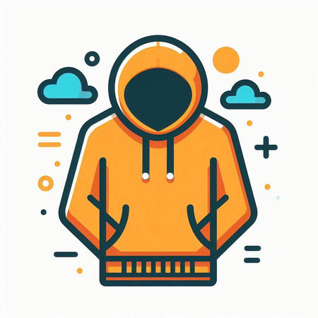 Vector illustration in trendy flat linear style with hoodie and clouds.のイラスト素材