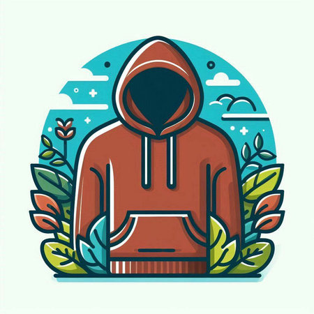 Illustration of a hooded sweatshirt with a hood on a background of leaves.のイラスト素材