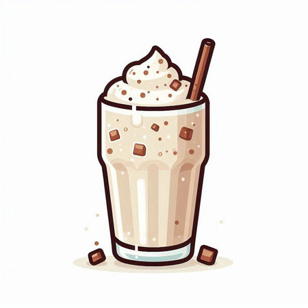 Milkshake with whipped cream in a glass. Vector illustration.のイラスト素材