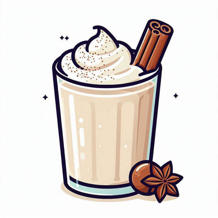 Coffee latte with whipped cream and cinnamon. Vector illustration.のイラスト素材