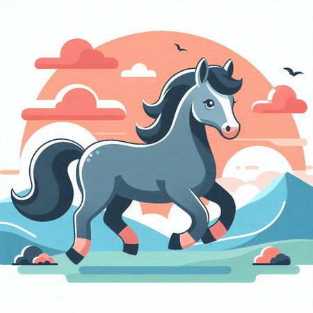 Horse in the mountains. Vector illustration in flat cartoon style.のイラスト素材