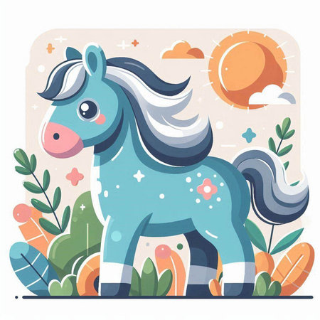 Cute cartoon horse. Vector illustration in flat style. Colorful design.のイラスト素材