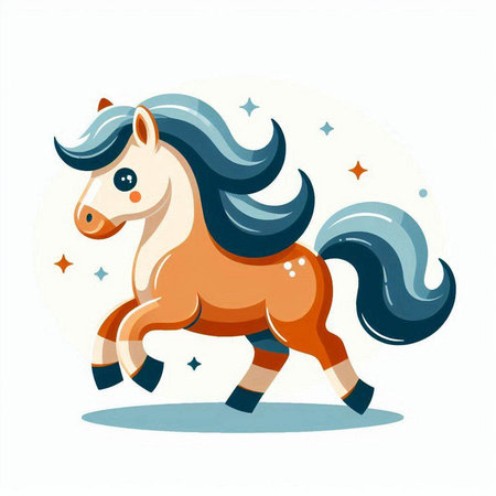 Cute cartoon horse running. Vector illustration in flat style isolated on white background.のイラスト素材
